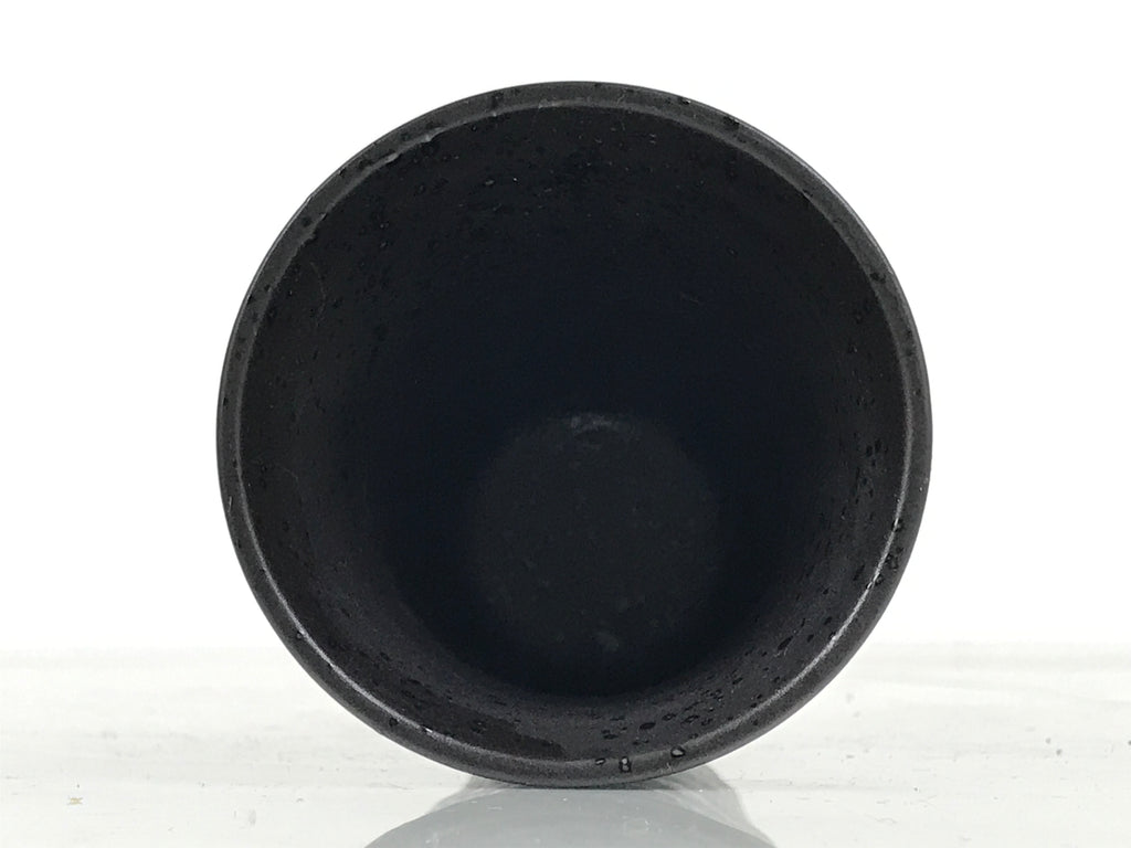Japanese Ceramic Tall Sake Cup Vtg Pottery Guinomi Ochoko Textured Black TC627-KT - Sake Cup-chidorivintage.com