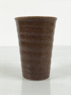 Japanese Ceramic Tall Sake Cup Vtg Pottery Guinomi Ochoko Textured Brown TC628-KT - Sake Cup-chidorivintage.com