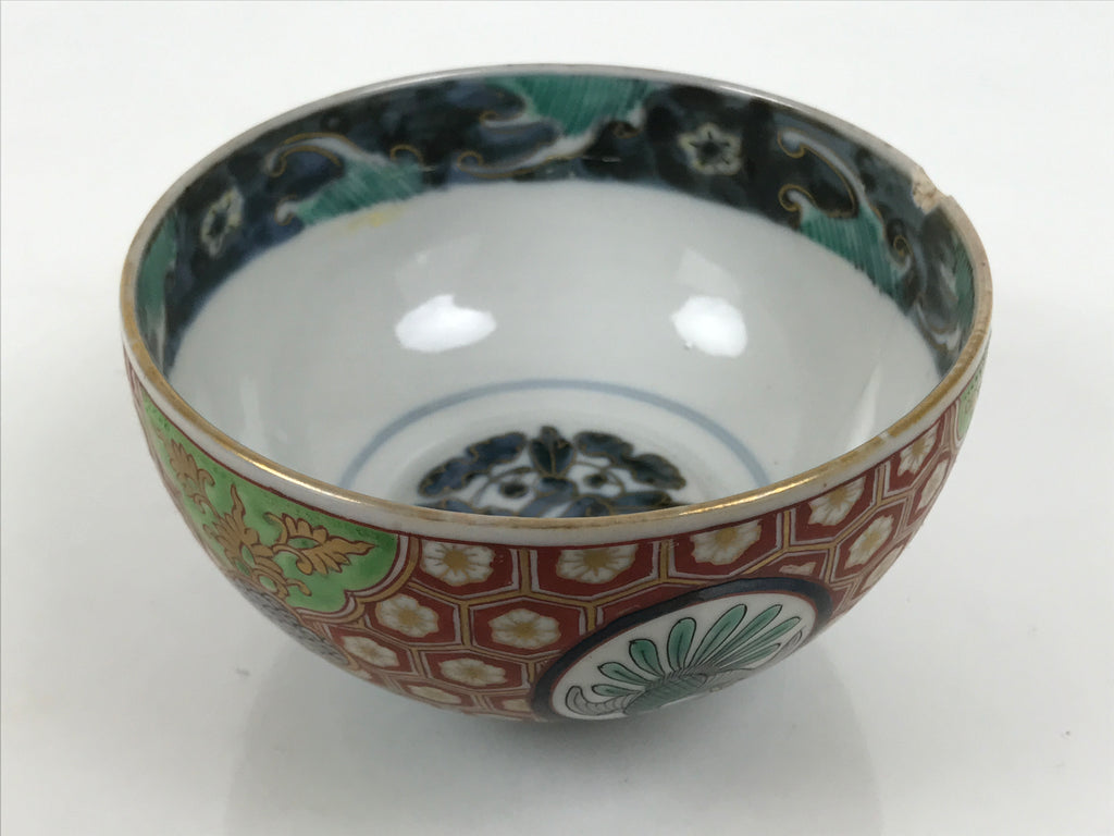 Antique Japanese Porcelain Lidded Bowl Owan Red Gold Green Blue Peacock Y622-KT - Bowl-chidorivintage.com