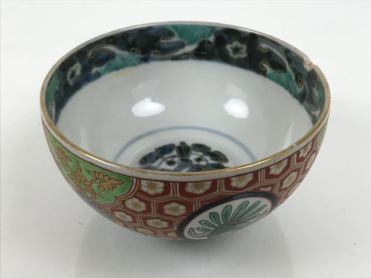 Antique Japanese Porcelain Lidded Bowl Owan Red Gold Green Blue Peacock Y622-KT - Bowl-chidorivintage.com