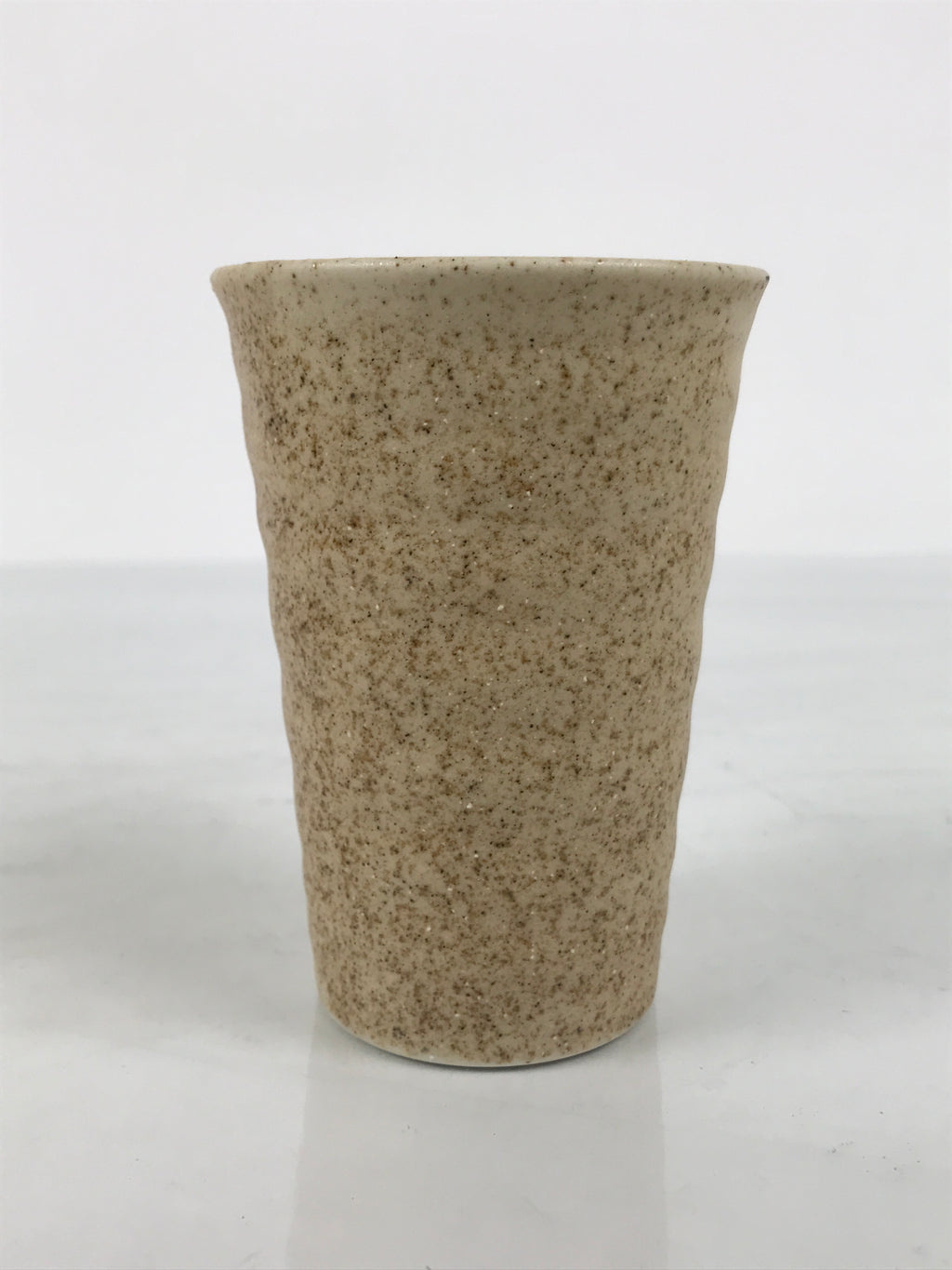 Japanese Ceramic Tall Sake Cup Vtg Pottery Guinomi Ochoko Mottled Beige TC630-KT - Sake Cup-chidorivintage.com