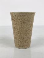 Japanese Ceramic Tall Sake Cup Vtg Pottery Guinomi Ochoko Mottled Beige TC630-KT - Sake Cup-chidorivintage.com