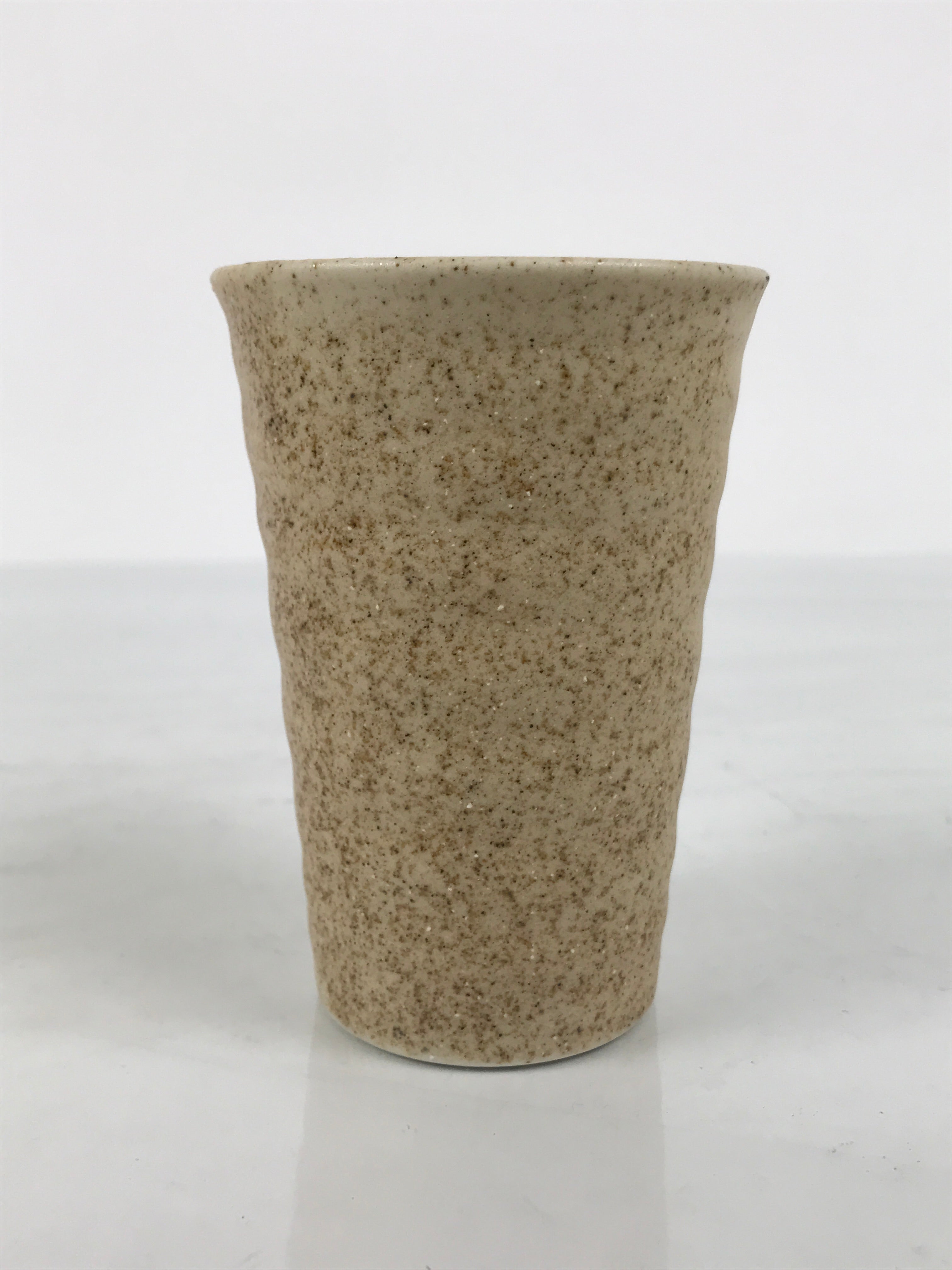 Japanese Ceramic Tall Sake Cup Vtg Pottery Guinomi Ochoko Mottled Beige TC630-KT - Sake Cup-chidorivintage.com