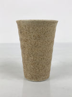 Japanese Ceramic Tall Sake Cup Vtg Pottery Guinomi Ochoko Mottled Beige TC630-KT - Sake Cup-chidorivintage.com
