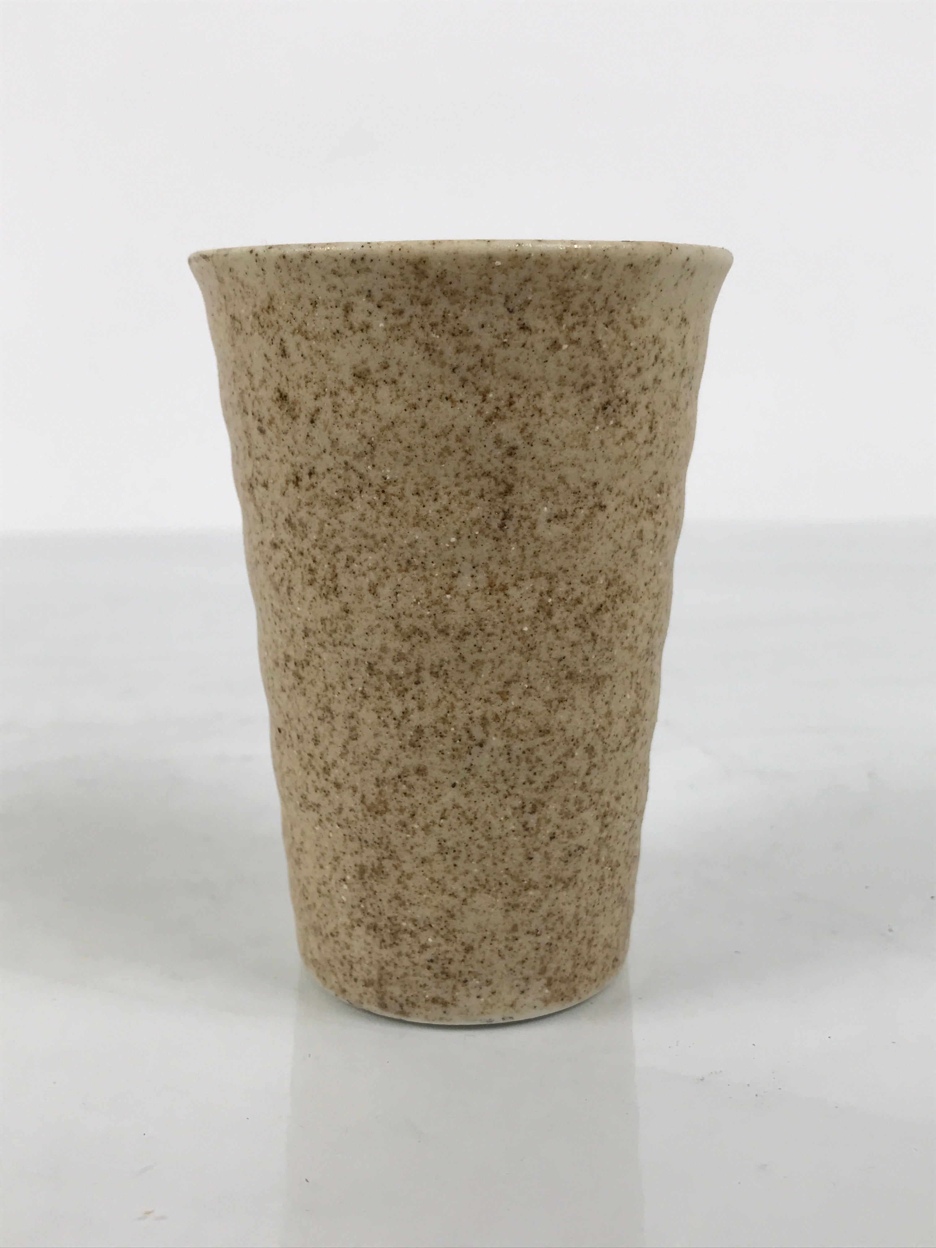 Japanese Ceramic Tall Sake Cup Vtg Pottery Guinomi Ochoko Mottled Beige TC630-KT - Sake Cup-chidorivintage.com