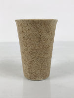 Japanese Ceramic Tall Sake Cup Vtg Pottery Guinomi Ochoko Mottled Beige TC630-KT - Sake Cup-chidorivintage.com