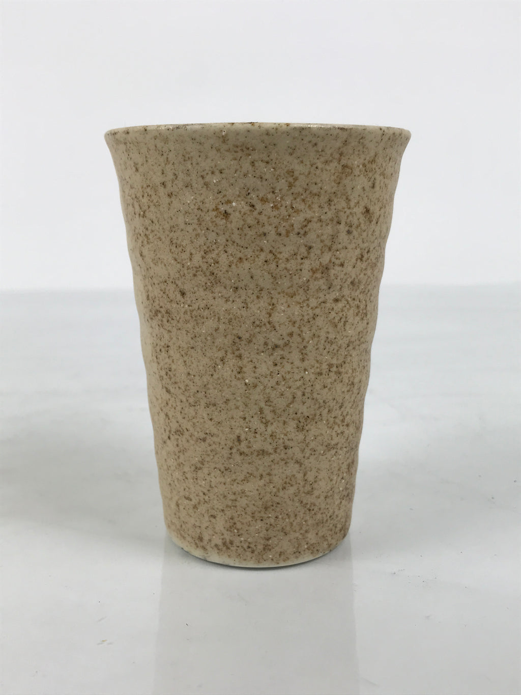 Japanese Ceramic Tall Sake Cup Vtg Pottery Guinomi Ochoko Mottled Beige TC630-KT - Sake Cup-chidorivintage.com