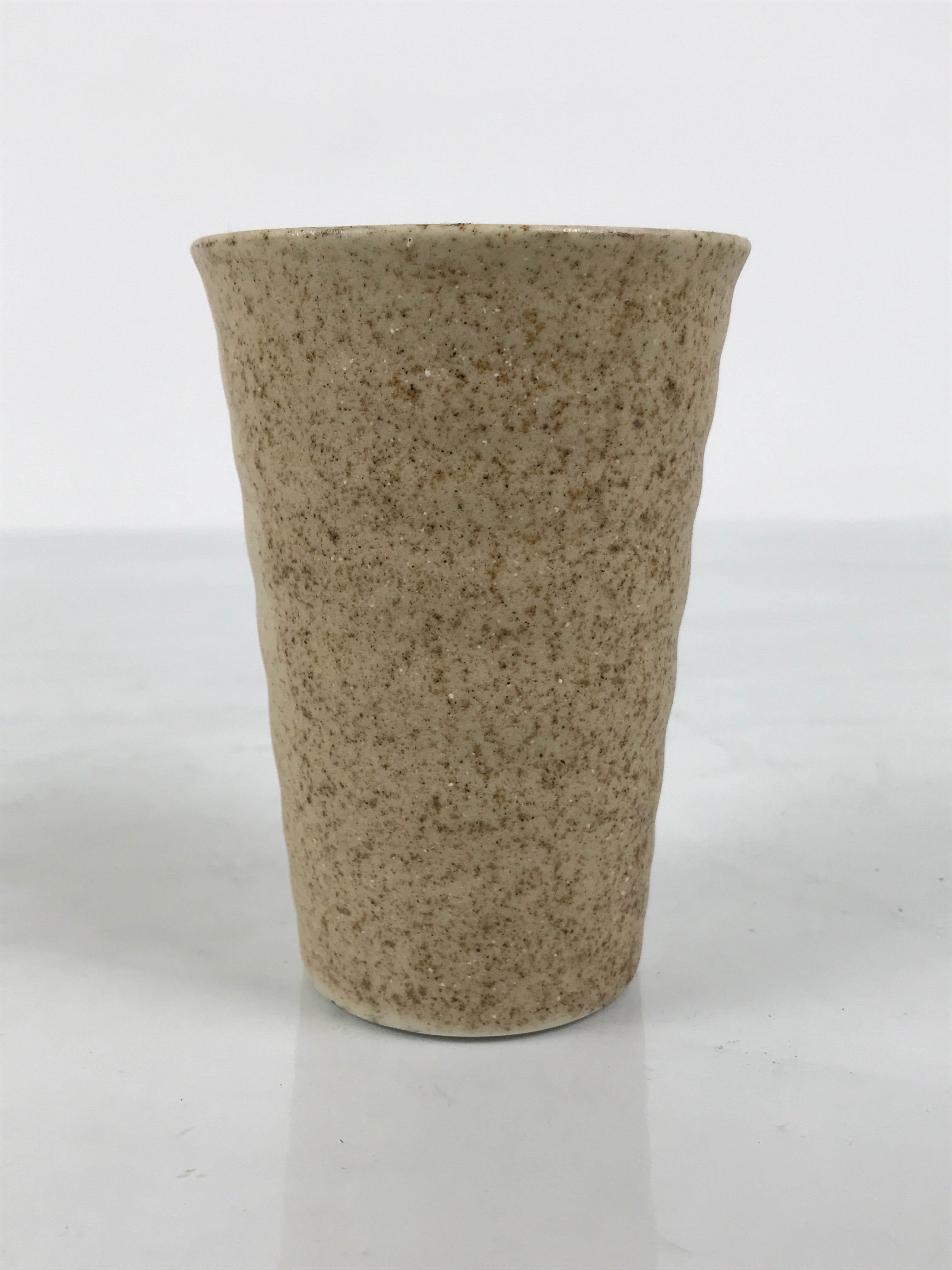 Japanese Ceramic Tall Sake Cup Vtg Pottery Guinomi Ochoko Mottled Beige TC630-KT - Sake Cup-chidorivintage.com