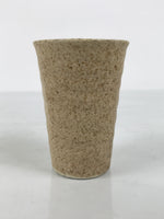 Japanese Ceramic Tall Sake Cup Vtg Pottery Guinomi Ochoko Mottled Beige TC630-KT - Sake Cup-chidorivintage.com