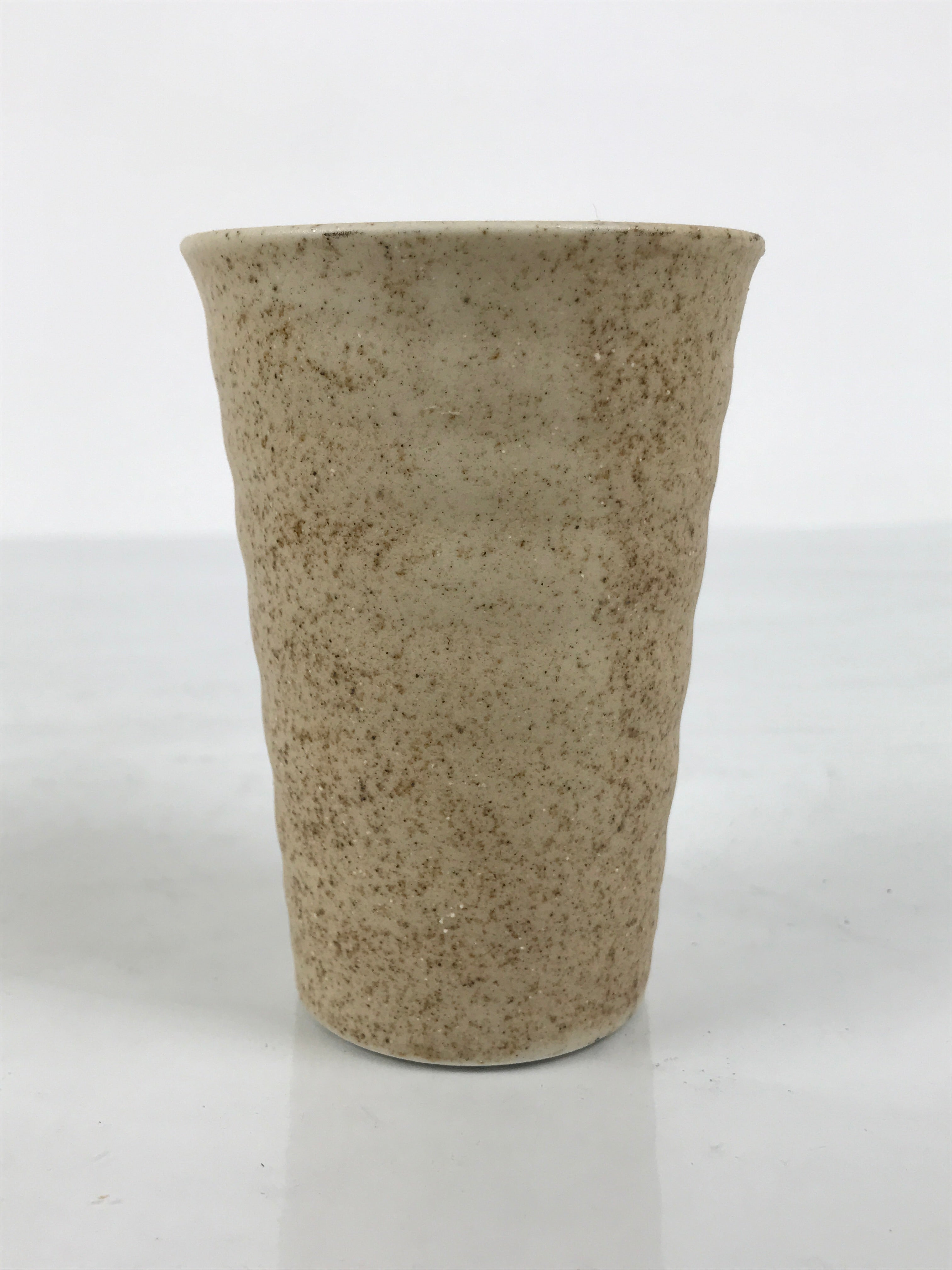 Japanese Ceramic Tall Sake Cup Vtg Pottery Guinomi Ochoko Mottled Beige TC630-KT - Sake Cup-chidorivintage.com