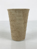 Japanese Ceramic Tall Sake Cup Vtg Pottery Guinomi Ochoko Mottled Beige TC630-KT - Sake Cup-chidorivintage.com