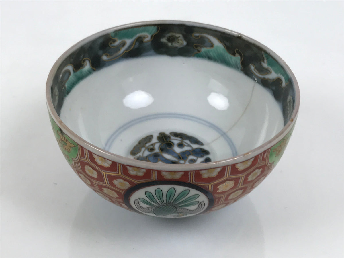Antique Japanese Porcelain Lidded Bowl Owan Red Gold Green Blue Peacock Y623-KT - Bowl-chidorivintage.com