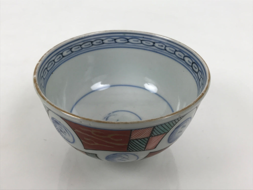 Japanese Porcelain Rice Bowl Chawan Vtg Owan White Blue Red Green Gold Y624-KT - Bowl-chidorivintage.com