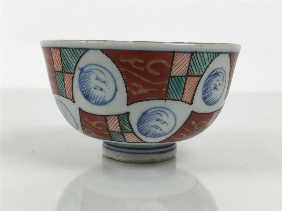 Japanese Porcelain Rice Bowl Chawan Vtg Owan White Blue Red Green Gold Y624-KT - Bowl-chidorivintage.com