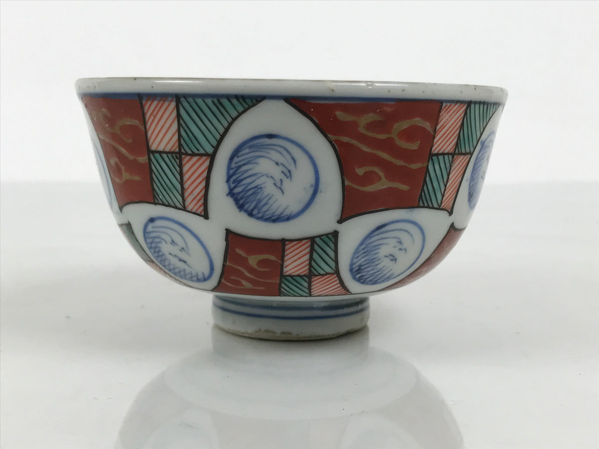 Japanese Porcelain Rice Bowl Chawan Vtg Owan White Blue Red Green Gold Y624-KT - Bowl-chidorivintage.com