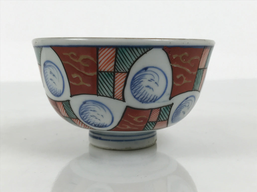 Japanese Porcelain Rice Bowl Chawan Vtg Owan White Blue Red Green Gold Y624-KT - Bowl-chidorivintage.com