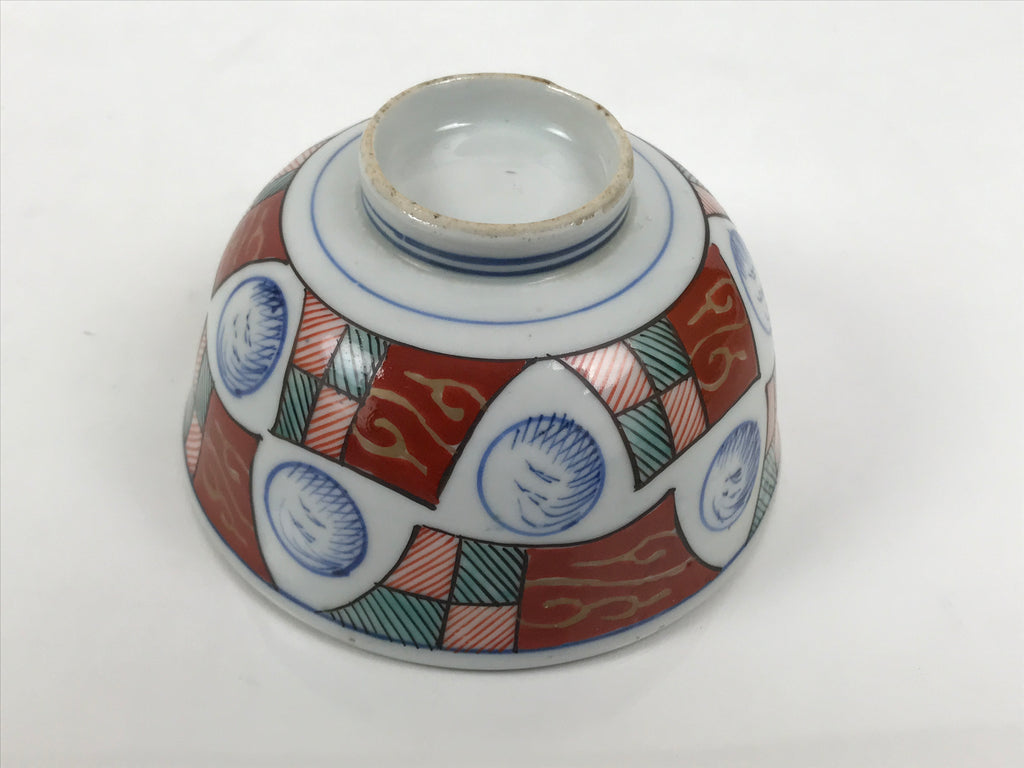 Japanese Porcelain Rice Bowl Chawan Vtg Owan White Blue Red Green Gold Y624-KT - Bowl-chidorivintage.com