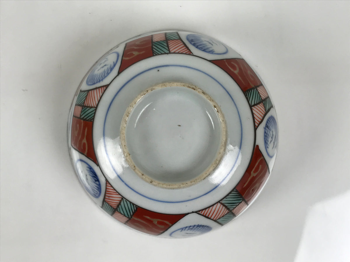 Japanese Porcelain Rice Bowl Chawan Vtg Owan White Blue Red Green Gold Y624-KT - Bowl-chidorivintage.com