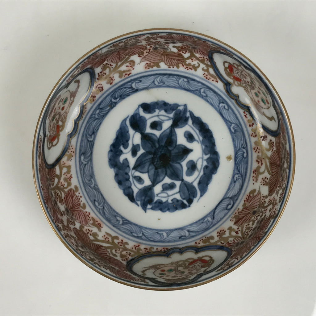 Japanese Porcelain Bowl Chubachi Vtg Side Dish White Blue Red Gold Leaf Y626-KT - Bowl-chidorivintage.com