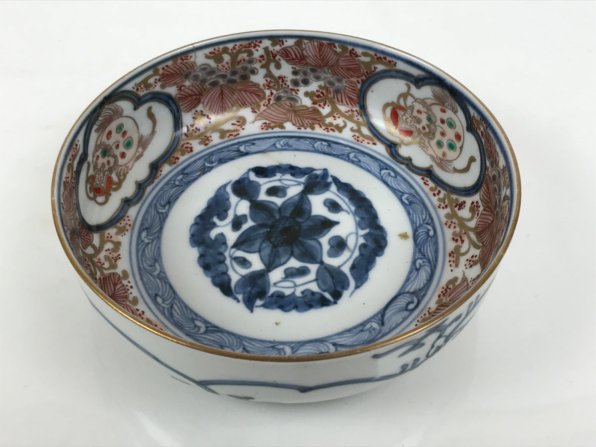 Japanese Porcelain Bowl Chubachi Vtg Side Dish White Blue Red Gold Leaf Y626-KT - Bowl-chidorivintage.com
