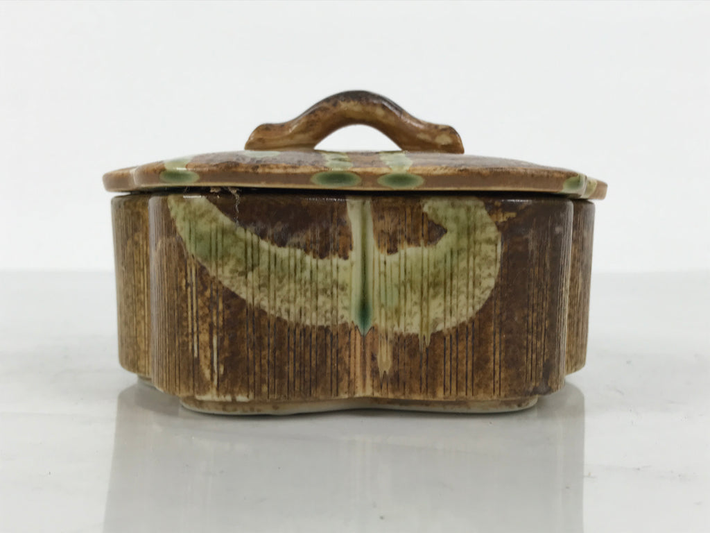 Japanese Oribe Ceramic Snack Bowl Lidded Kashiki Pottery Plum Blossom Brown Y582-KT - Bowl-chidorivintage.com