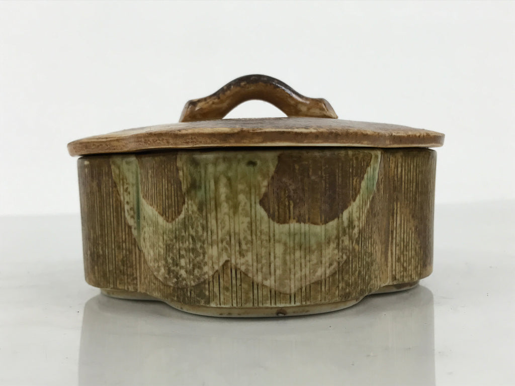 Japanese Oribe Ceramic Snack Bowl Lidded Kashiki Pottery Plum Blossom Brown Y582-KT - Bowl-chidorivintage.com