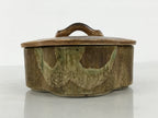 Japanese Oribe Ceramic Snack Bowl Lidded Kashiki Pottery Plum Blossom Brown Y582-KT - Bowl-chidorivintage.com