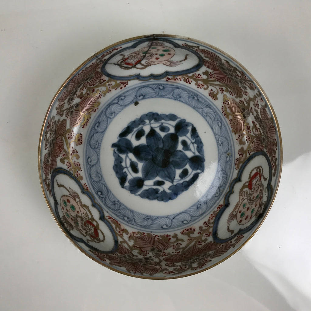 Japanese Porcelain Bowl Chubachi Vtg Side Dish White Blue Red Gold Leaf Y627-KT - Bowl-chidorivintage.com