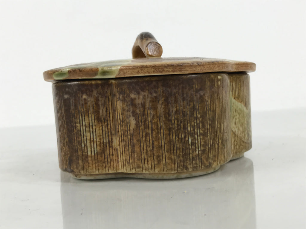 Japanese Oribe Ceramic Snack Bowl Lidded Kashiki Pottery Plum Blossom Brown Y582-KT - Bowl-chidorivintage.com