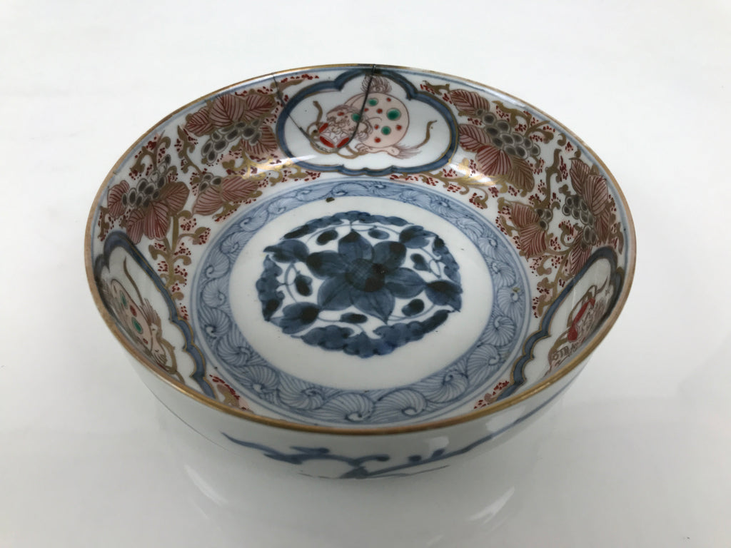 Japanese Porcelain Bowl Chubachi Vtg Side Dish White Blue Red Gold Leaf Y627-KT - Bowl-chidorivintage.com
