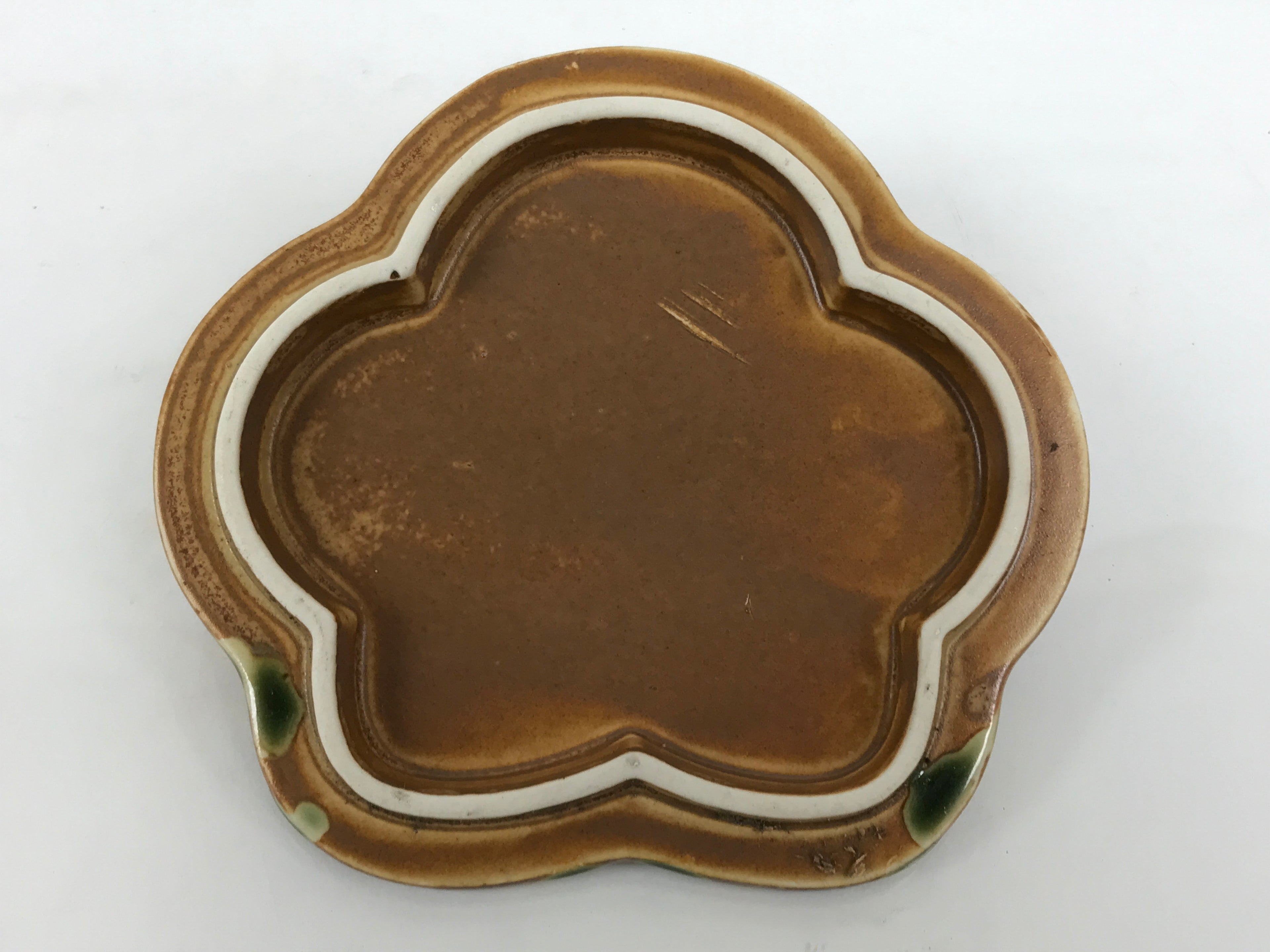 Japanese Oribe Ceramic Snack Bowl Lidded Kashiki Pottery Plum Blossom Brown Y582-KT - Bowl-chidorivintage.com