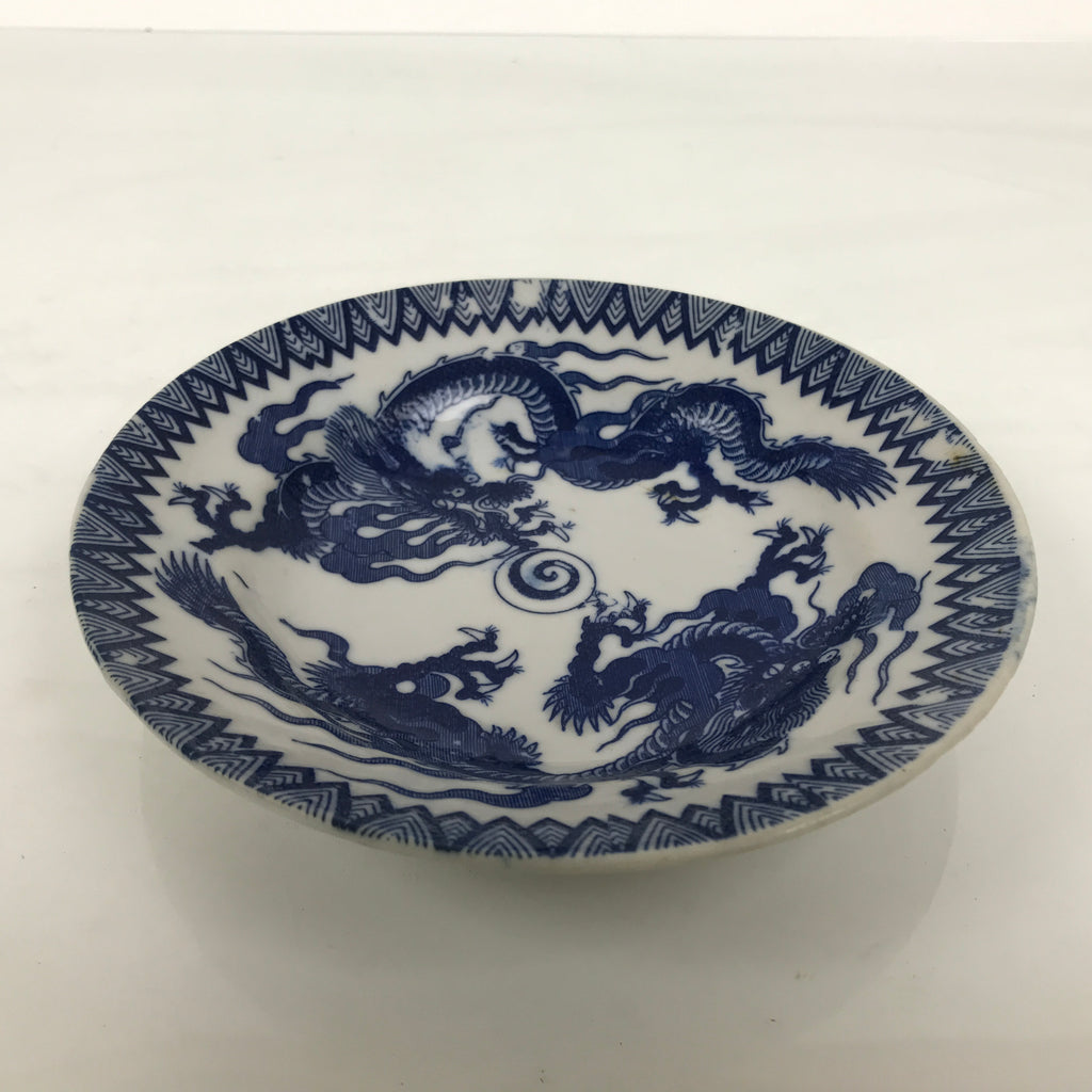 Japanese Porcelain Small Deep Plate Kozara Vtg Blue White Sometsuke Dragon Y579-KT - Plate-chidorivintage.com
