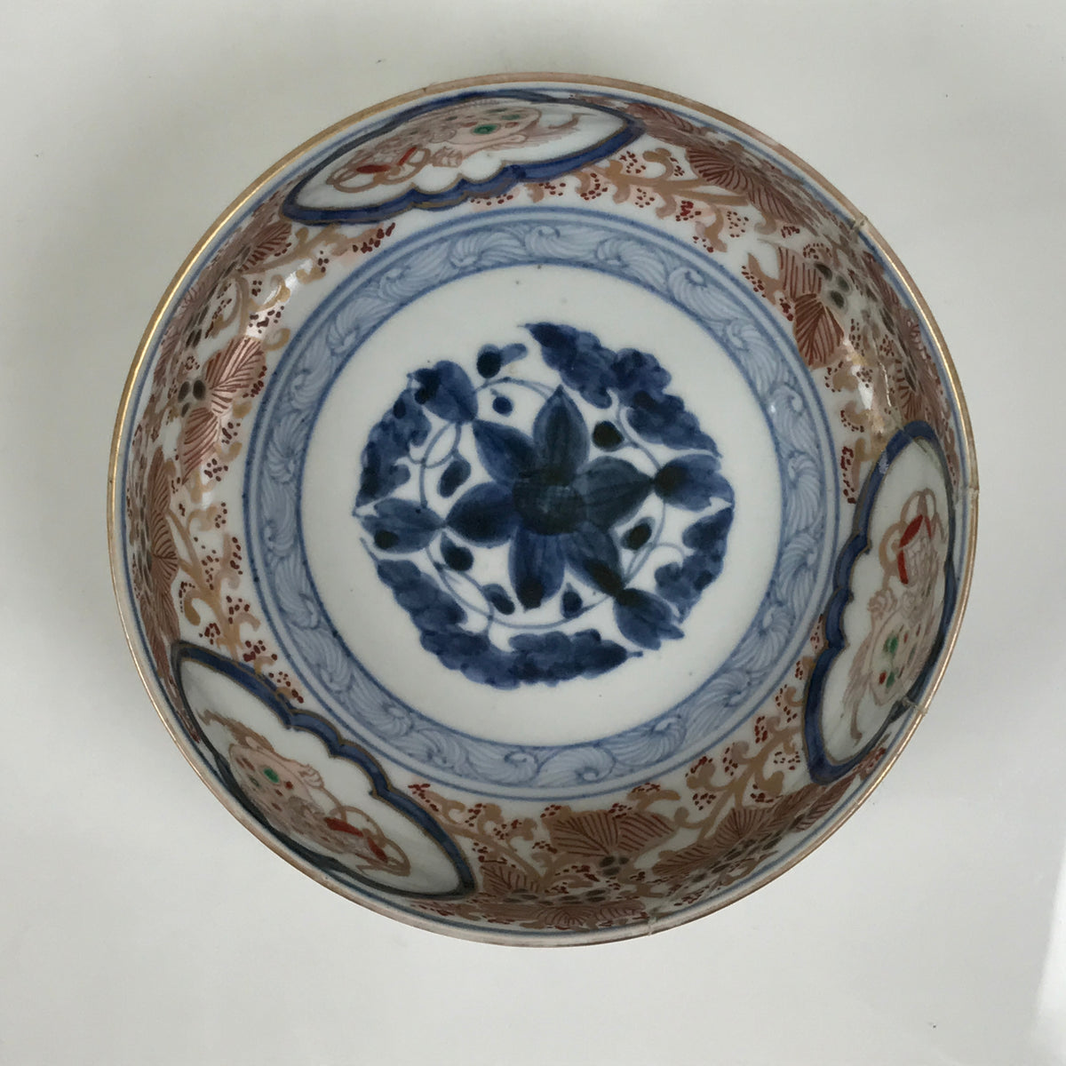 Japanese Porcelain Bowl Chubachi Vtg Side Dish White Blue Red Gold Leaf Y628-KT - Bowl-chidorivintage.com