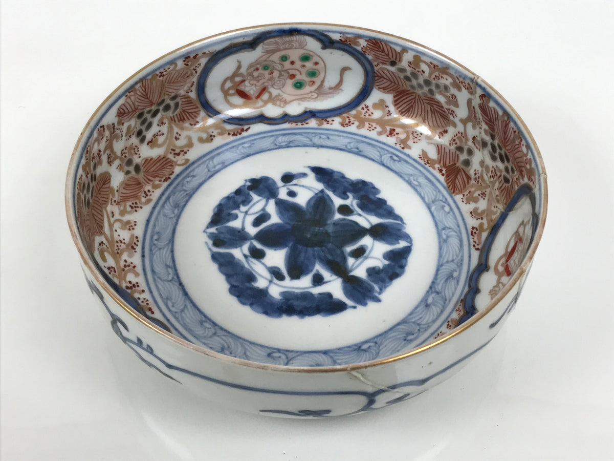 Japanese Porcelain Bowl Chubachi Vtg Side Dish White Blue Red Gold Leaf Y628-KT - Bowl-chidorivintage.com
