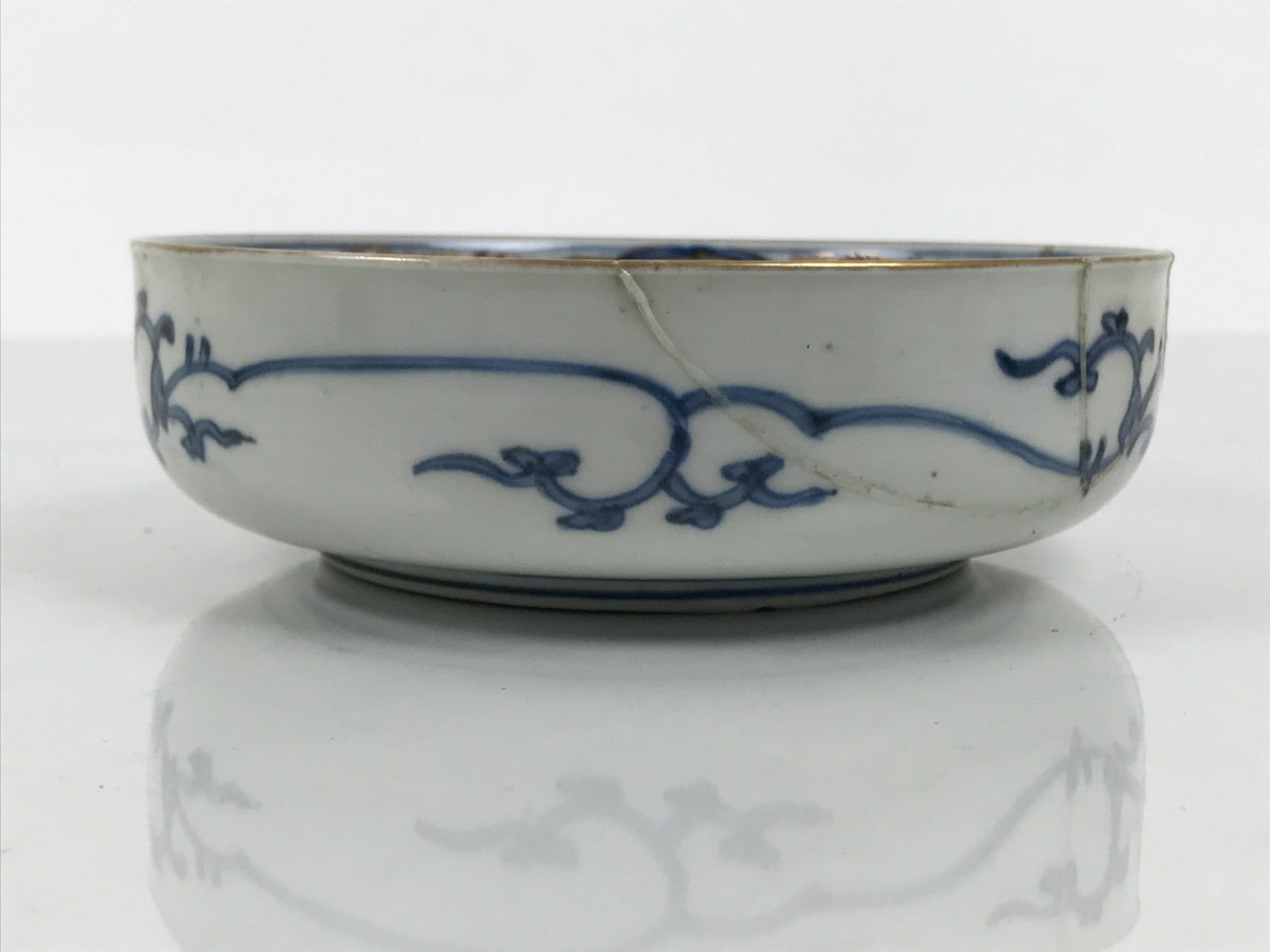 Japanese Porcelain Bowl Chubachi Vtg Side Dish White Blue Red Gold Leaf Y628-KT - Bowl-chidorivintage.com