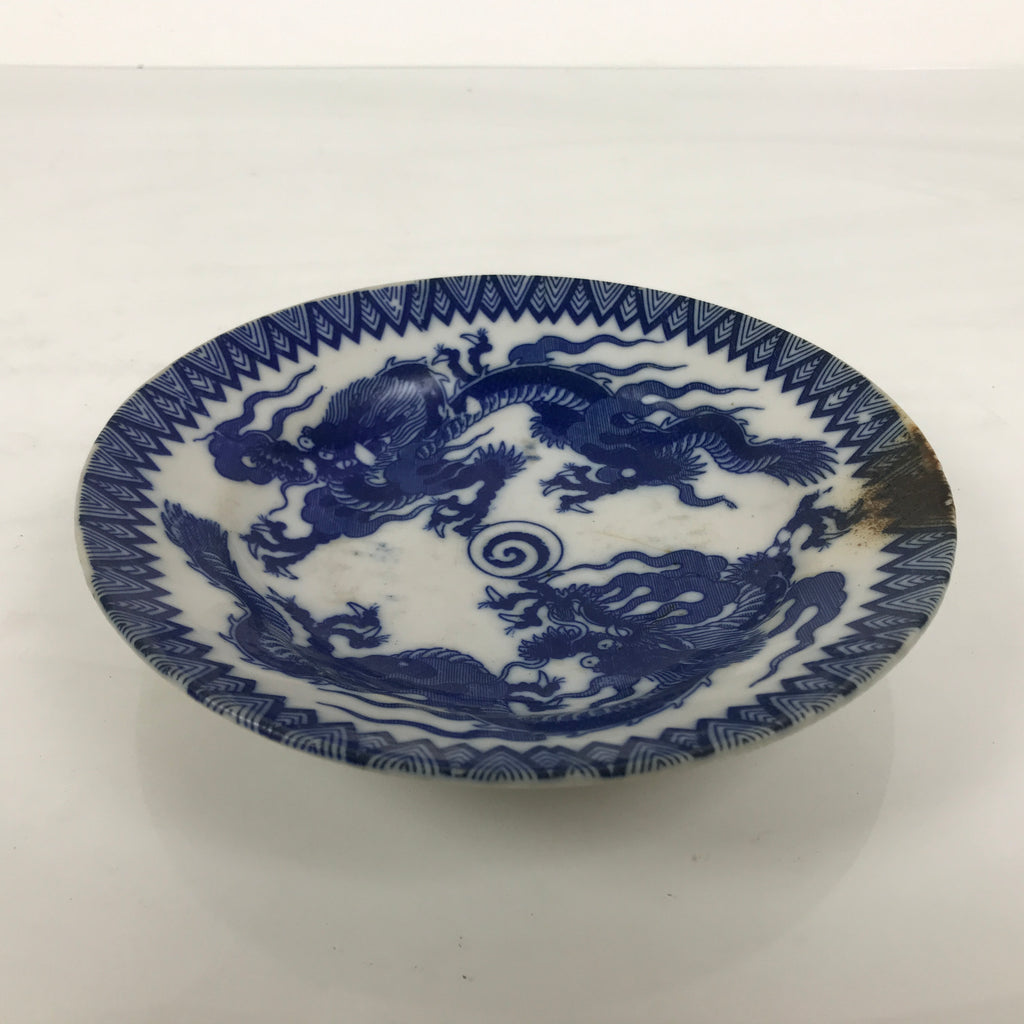Japanese Porcelain Small Deep Plate Kozara Vtg Blue White Sometsuke Dragon Y580-KT - Plate-chidorivintage.com