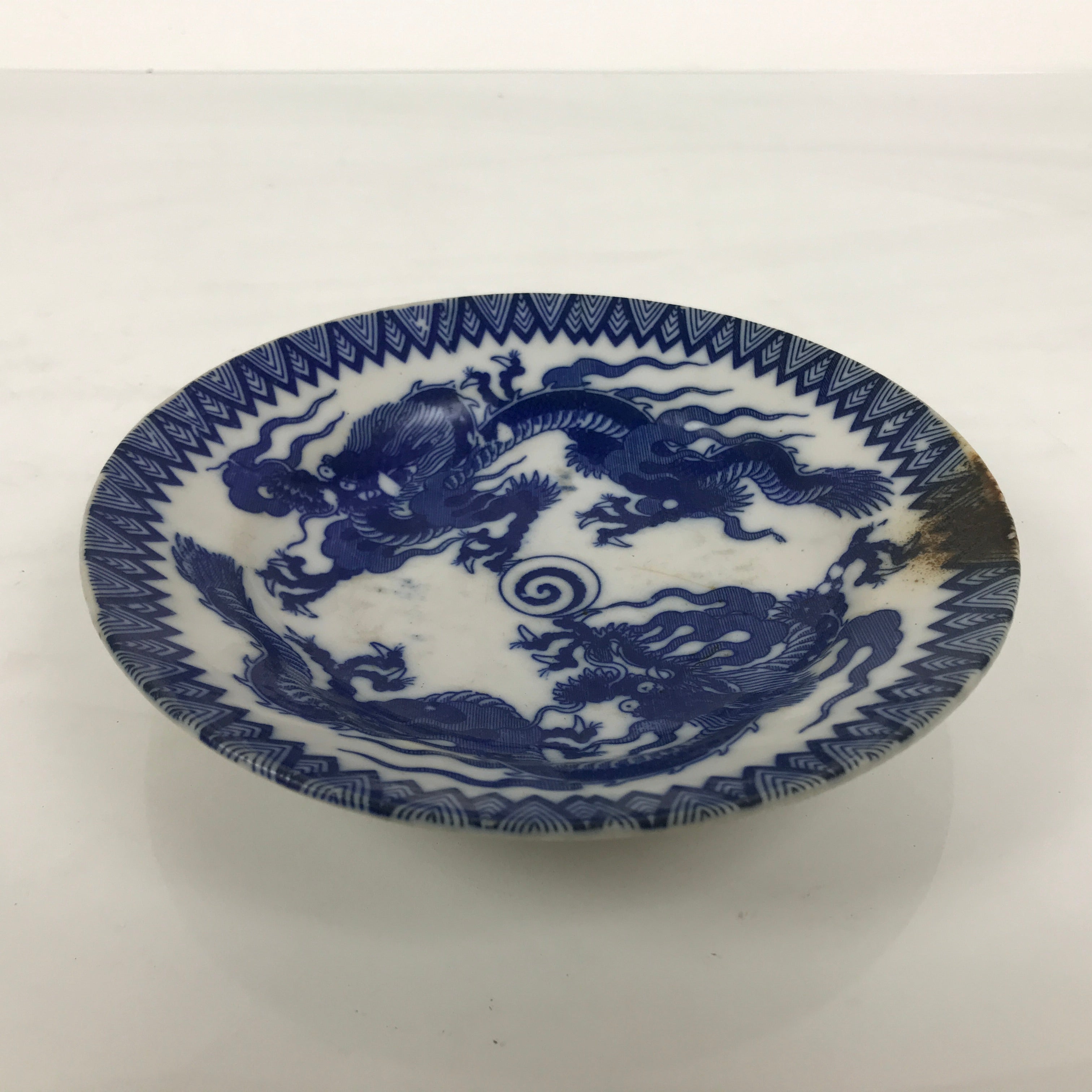 Japanese Porcelain Small Deep Plate Kozara Vtg Blue White Sometsuke Dragon Y580-KT - Plate-chidorivintage.com
