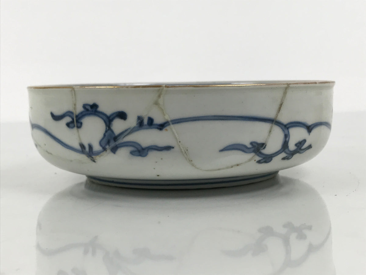 Japanese Porcelain Bowl Chubachi Vtg Side Dish White Blue Red Gold Leaf Y628-KT - Bowl-chidorivintage.com