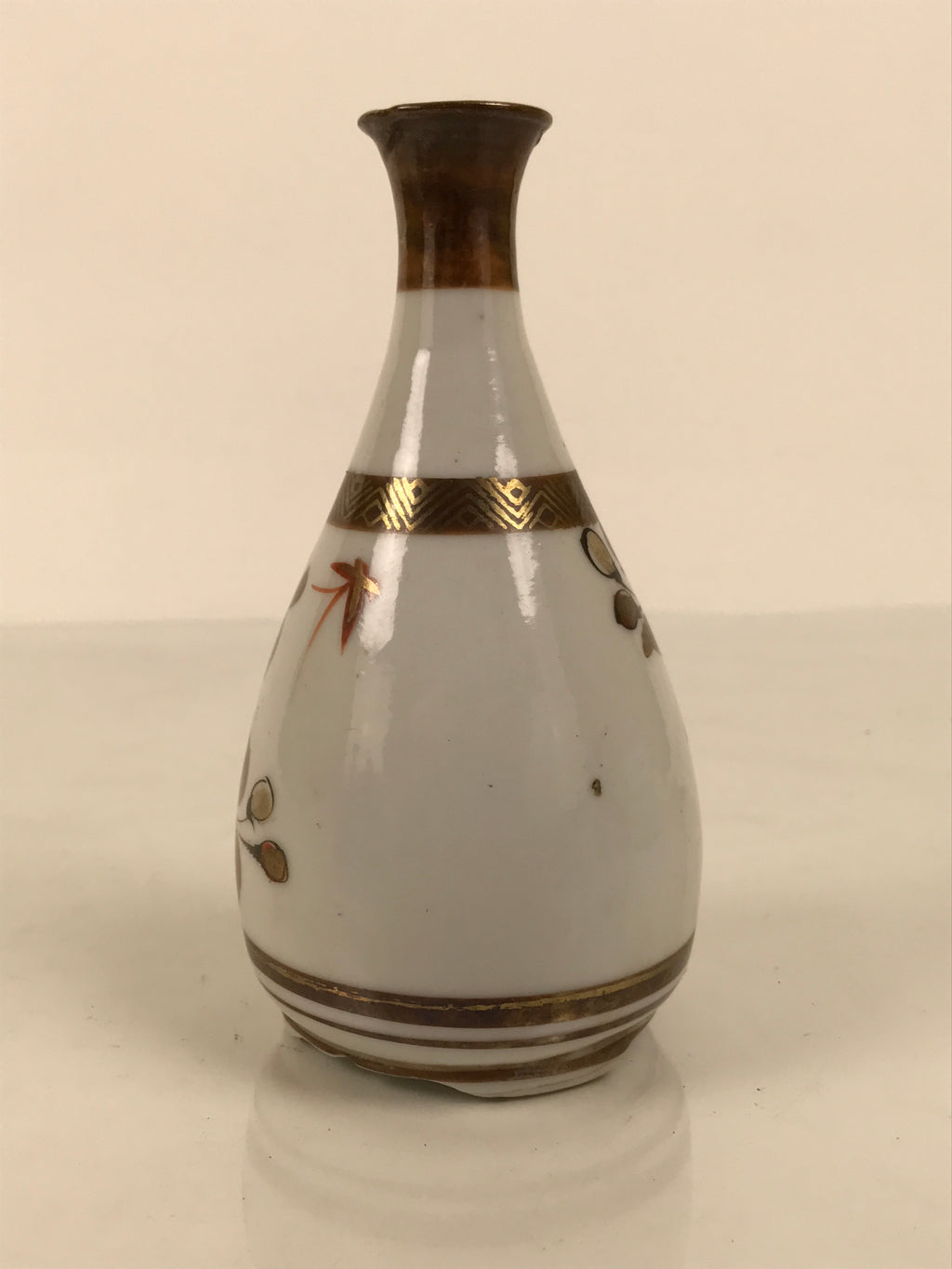 Japanese Kutani Porcelain Sake Bottle Tokkuri Vtg Kimono Woman Folding Fan TS930-KT - Sake Bottle-chidorivintage.com