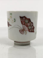 Japanese Kutani Ware Porcelain Yunomi Teacup Sencha Folding Fan White Red TC647-KT - Teacup-chidorivintage.com