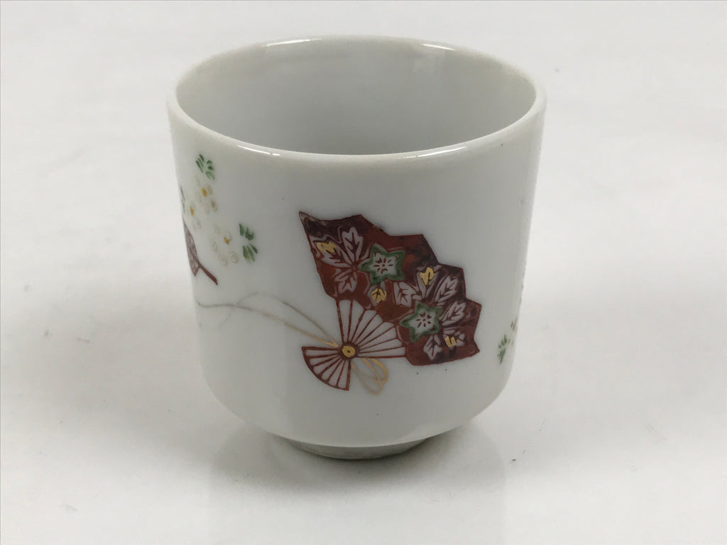 Japanese Kutani Ware Porcelain Yunomi Teacup Sencha Folding Fan White Red TC647-KT - Teacup-chidorivintage.com