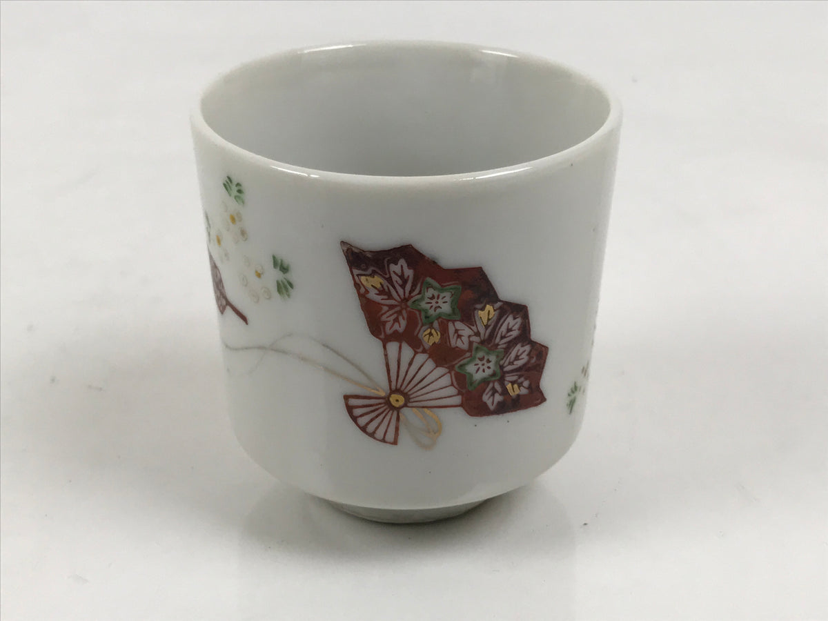 Japanese Kutani Ware Porcelain Yunomi Teacup Sencha Folding Fan White Red TC647-KT - Teacup-chidorivintage.com