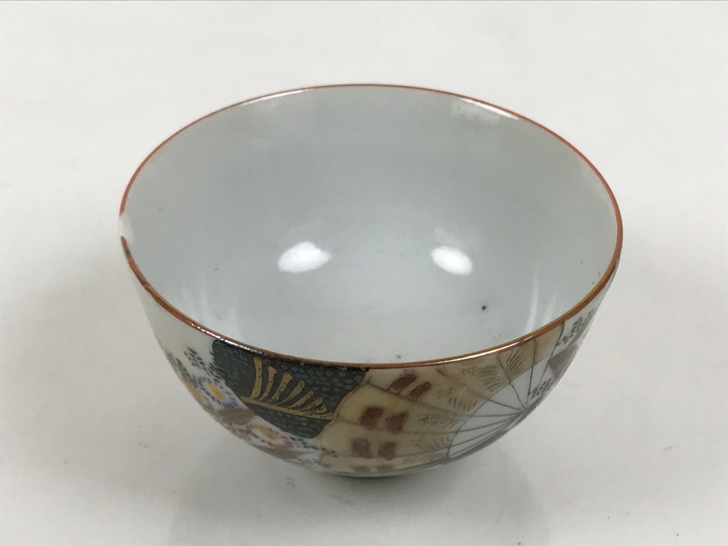 Japanese Kutani Ware Porcelain Yunomi Teacup Vtg Sencha Folding Fan Gold TC648-KT - Teacup-chidorivintage.com