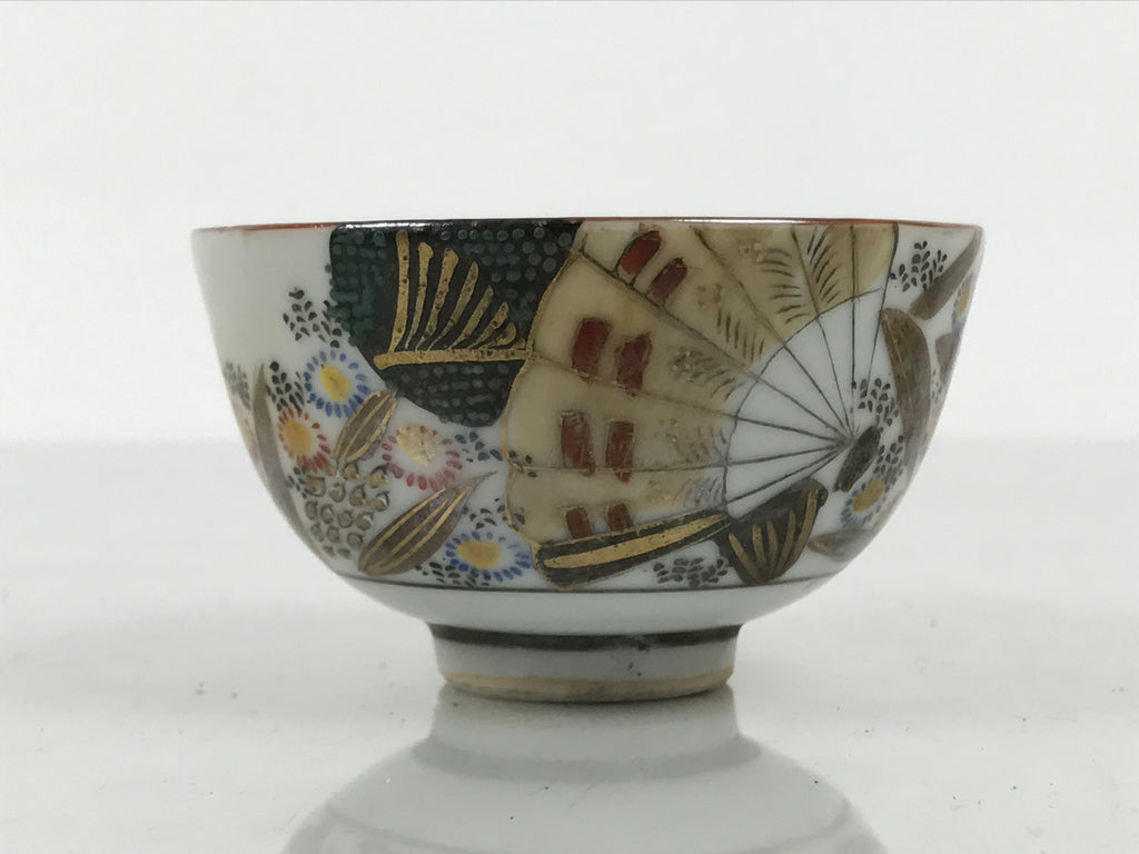 Japanese Kutani Ware Porcelain Yunomi Teacup Vtg Sencha Folding Fan Gold TC648-KT - Teacup-chidorivintage.com