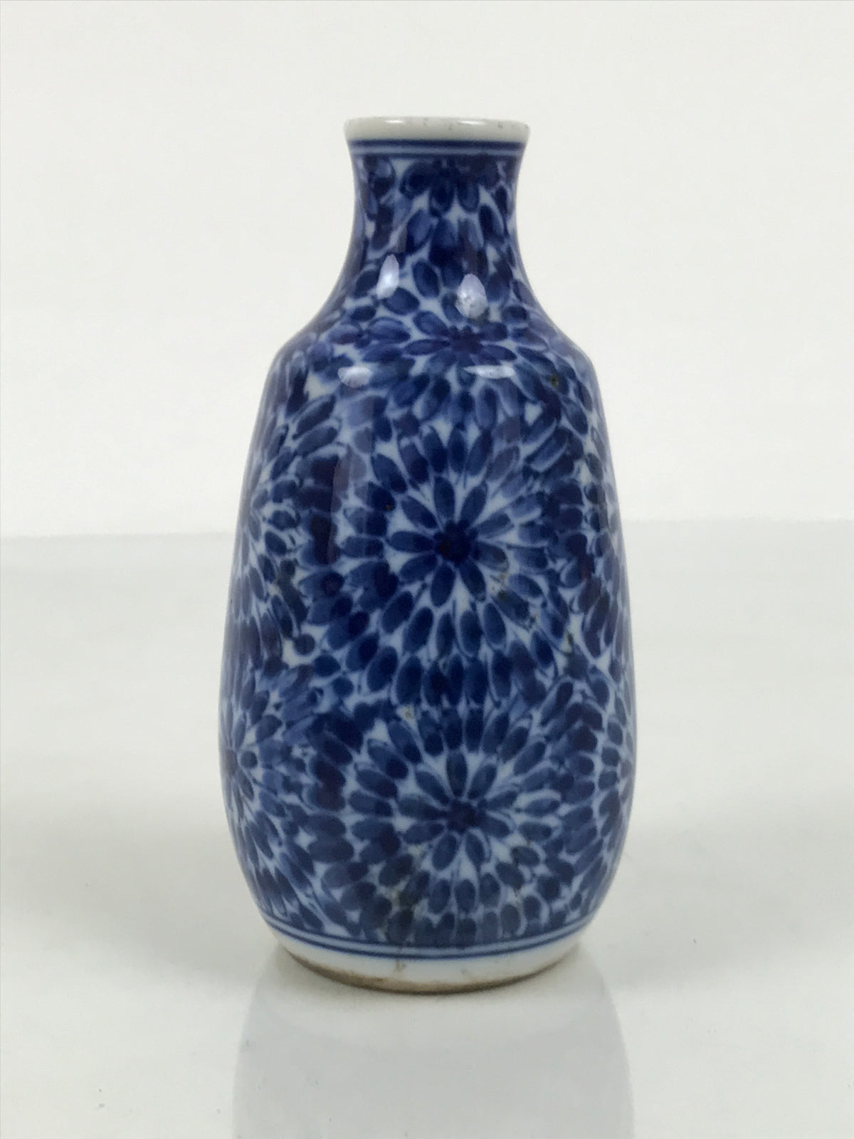 Japanese Porcelain Sake Bottle Tokkuri Blue White Floral Concentric Circle TS929-KT - Sake Bottle-chidorivintage.com