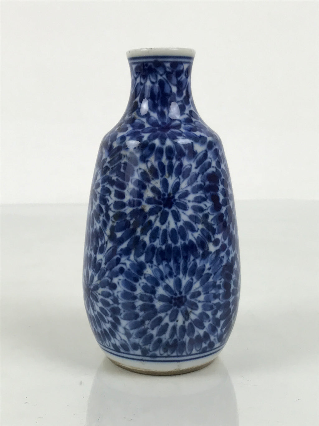 Japanese Porcelain Sake Bottle Tokkuri Blue White Floral Concentric Circle TS929-KT - Sake Bottle-chidorivintage.com