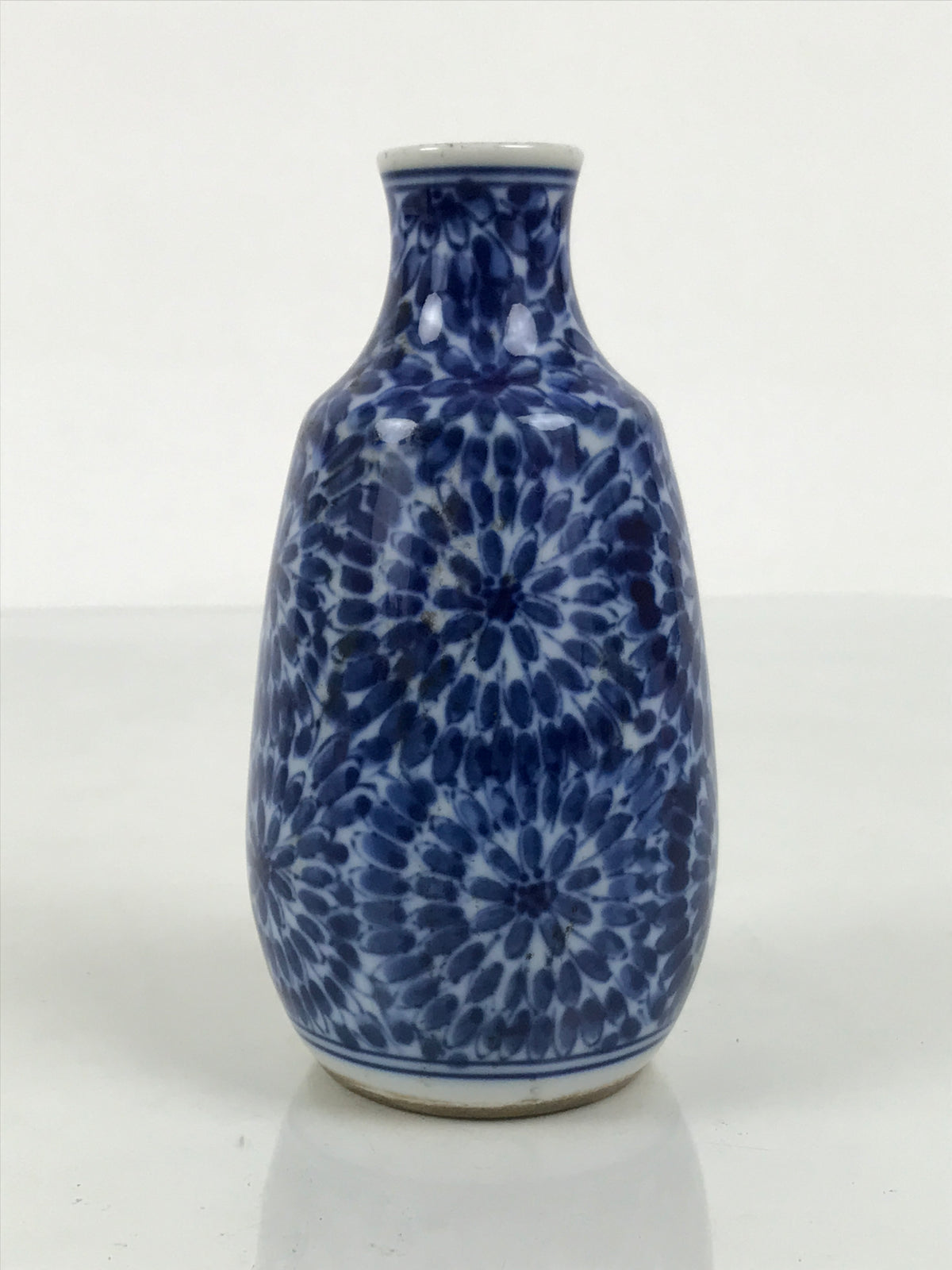 Japanese Porcelain Sake Bottle Tokkuri Blue White Floral Concentric Circle TS929-KT - Sake Bottle-chidorivintage.com