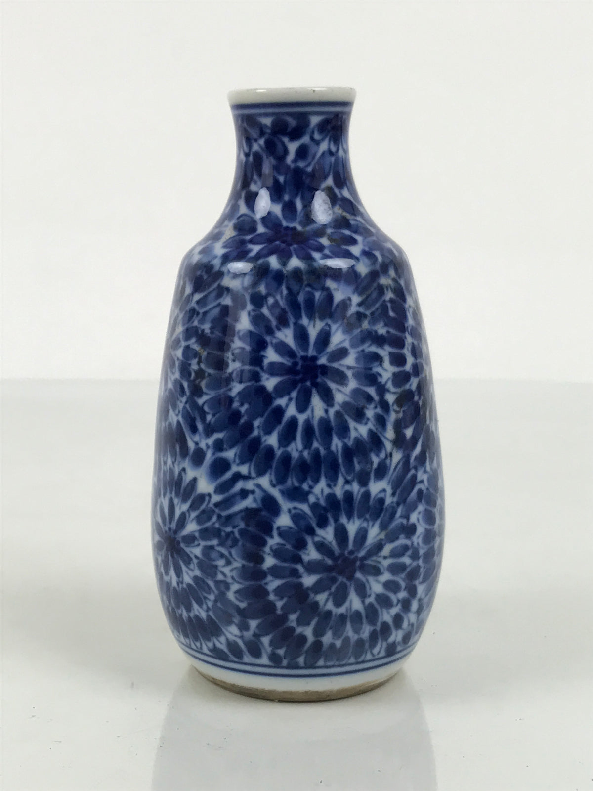 Japanese Porcelain Sake Bottle Tokkuri Blue White Floral Concentric Circle TS929-KT - Sake Bottle-chidorivintage.com