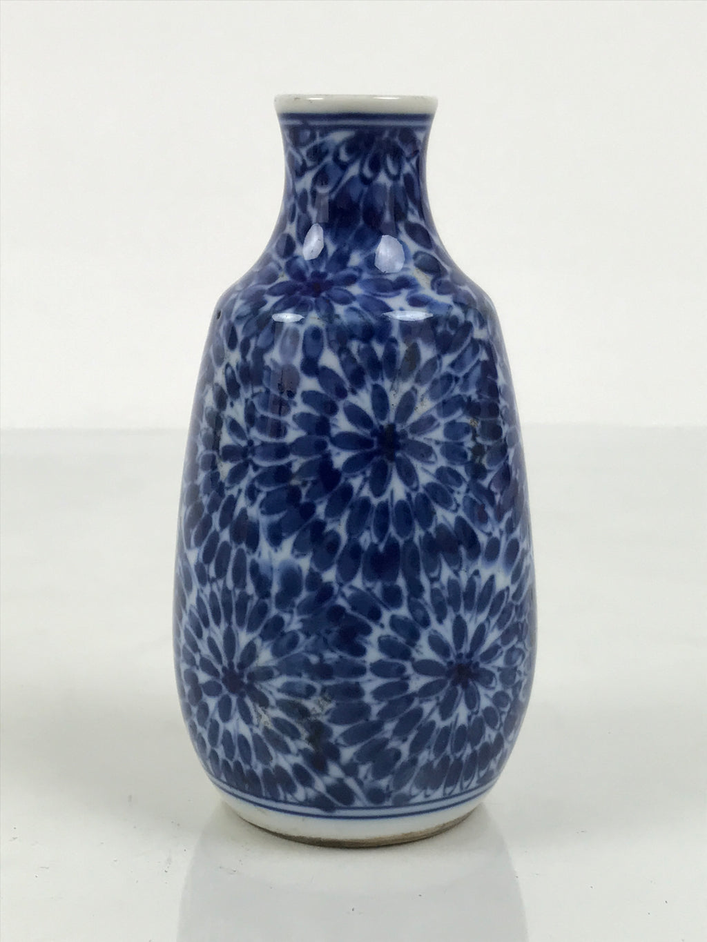 Japanese Porcelain Sake Bottle Tokkuri Blue White Floral Concentric Circle TS929-KT - Sake Bottle-chidorivintage.com