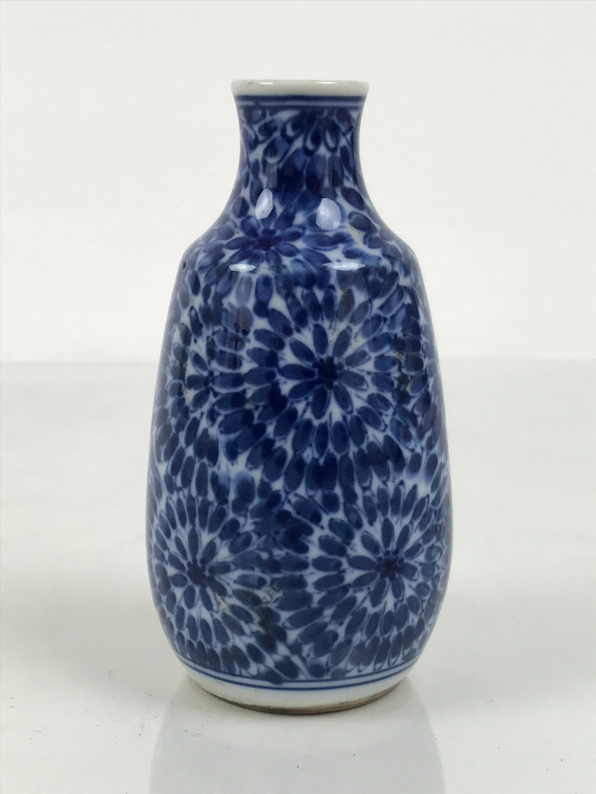 Japanese Porcelain Sake Bottle Tokkuri Blue White Floral Concentric Circle TS929-KT - Sake Bottle-chidorivintage.com